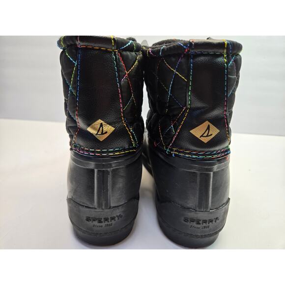 Sperry Port Rainbow Lace Up Duck Boots SCK166394 Black Girls Youth Size 4M - Picture 4 of 8